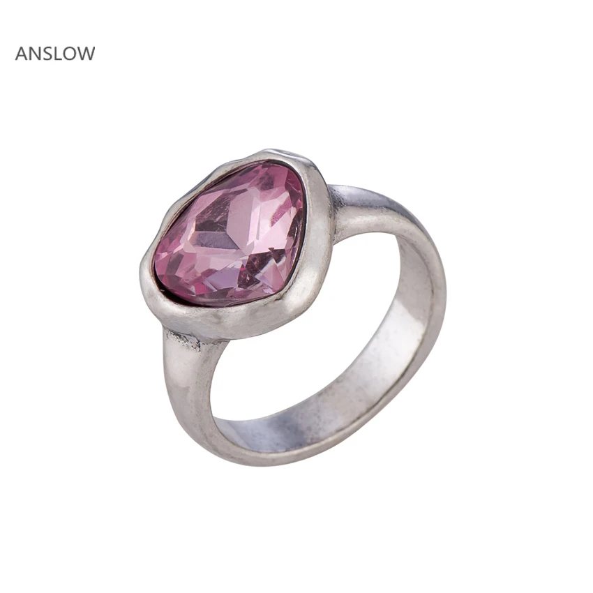 ANSLOW Wholesale Fashion Jewelry Bijoux Charms Heart Crystal Couple Love Wedding Ring For Women Female Engagement Gift LOW0007AR