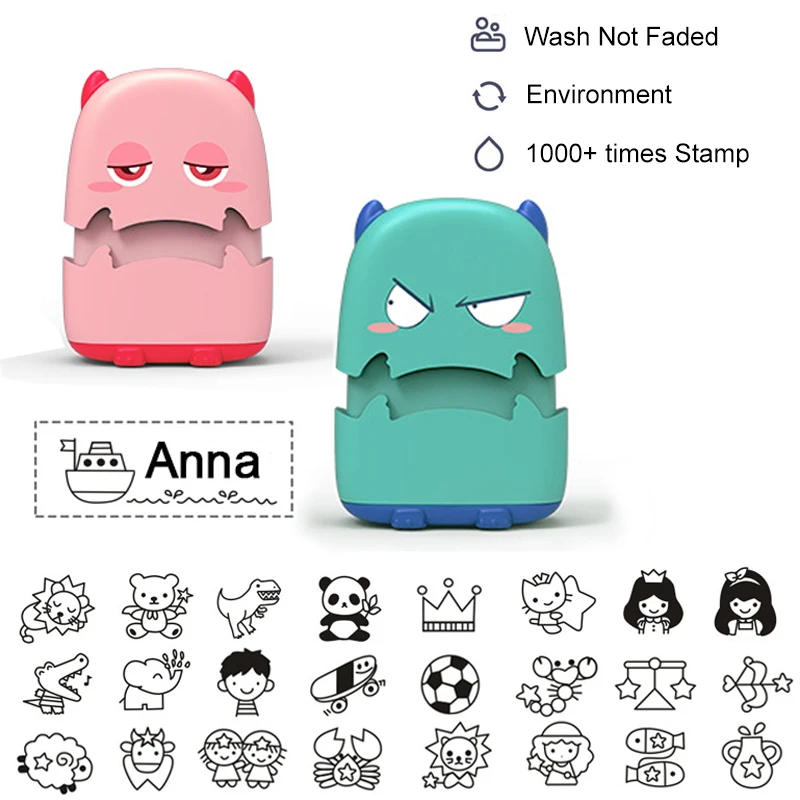 Custom-made Baby Name Stamp DIY for Children Telephone Number Seal Safe Clothes Chapter Not Easy To Fade Monsters Expression Toy