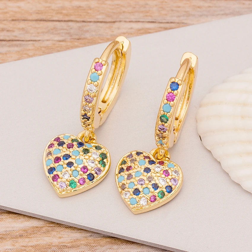 New Fashion Classic Heart Cross Eyes Shape Gold Color Drop Earrings Multi-color Copper CZ Stones Jewelry Gift For Women Girls