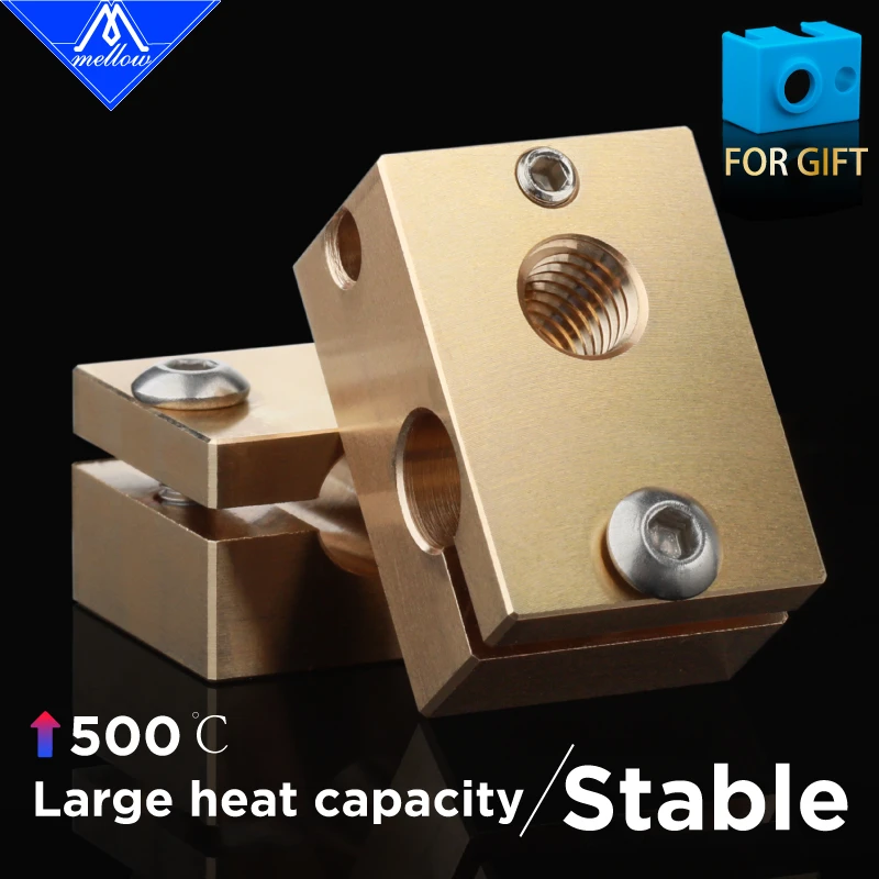 Mellow High Quality All-metal Dual Extrusion V6 Brass Heater Block For High Temperature Pt100 J-head 3d Printer E3d Hotend