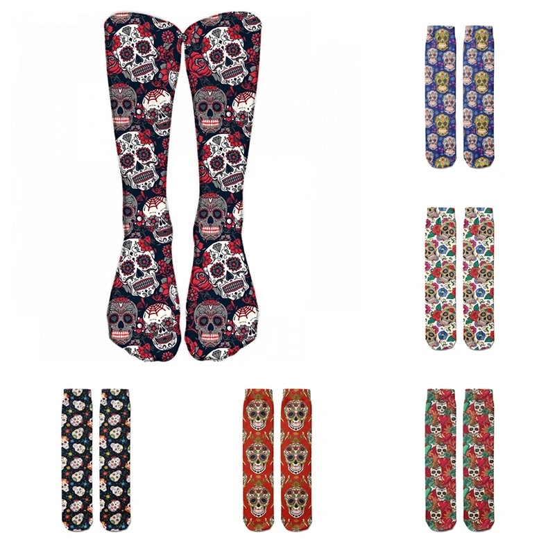 3D Cool Skull Printed Thigh High Socks for Unisex Fashion Funny Elasticity Long Socks Harajuku Cotton Comfortable Sox for Female