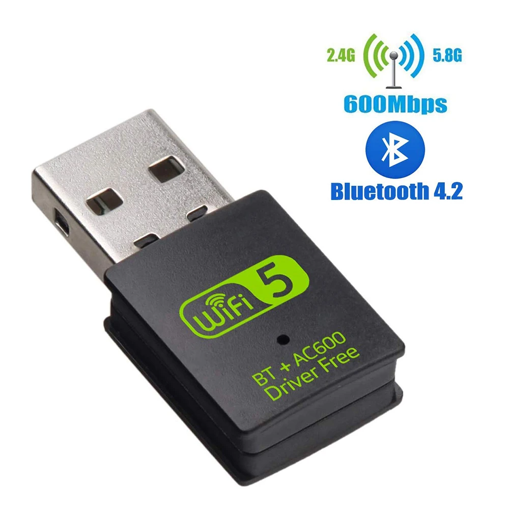 USB WiFi Bluetooth Adapter 600Mbps Dual Band 2.4/5Ghz Wireless External Receiver Mini WiFi Dongle for PC/Laptop/Desktop