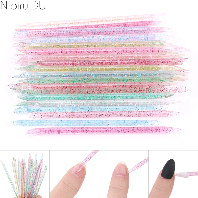 Nail Crystal Stick Double End Nail Art Cuticle Pusher Remover Pedicure Reusable Nails Care Manicures Tool Set 25/50/100pcs