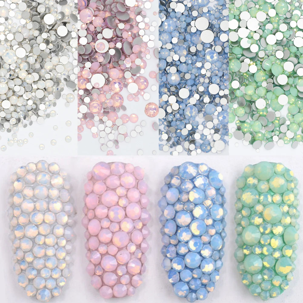 5Gram Mixed Size ss3-ss30 Blue/Green/Pink/White Opal 3D Crystal Nails Art Rhinestone,Flatback Glass Nail art Decoration