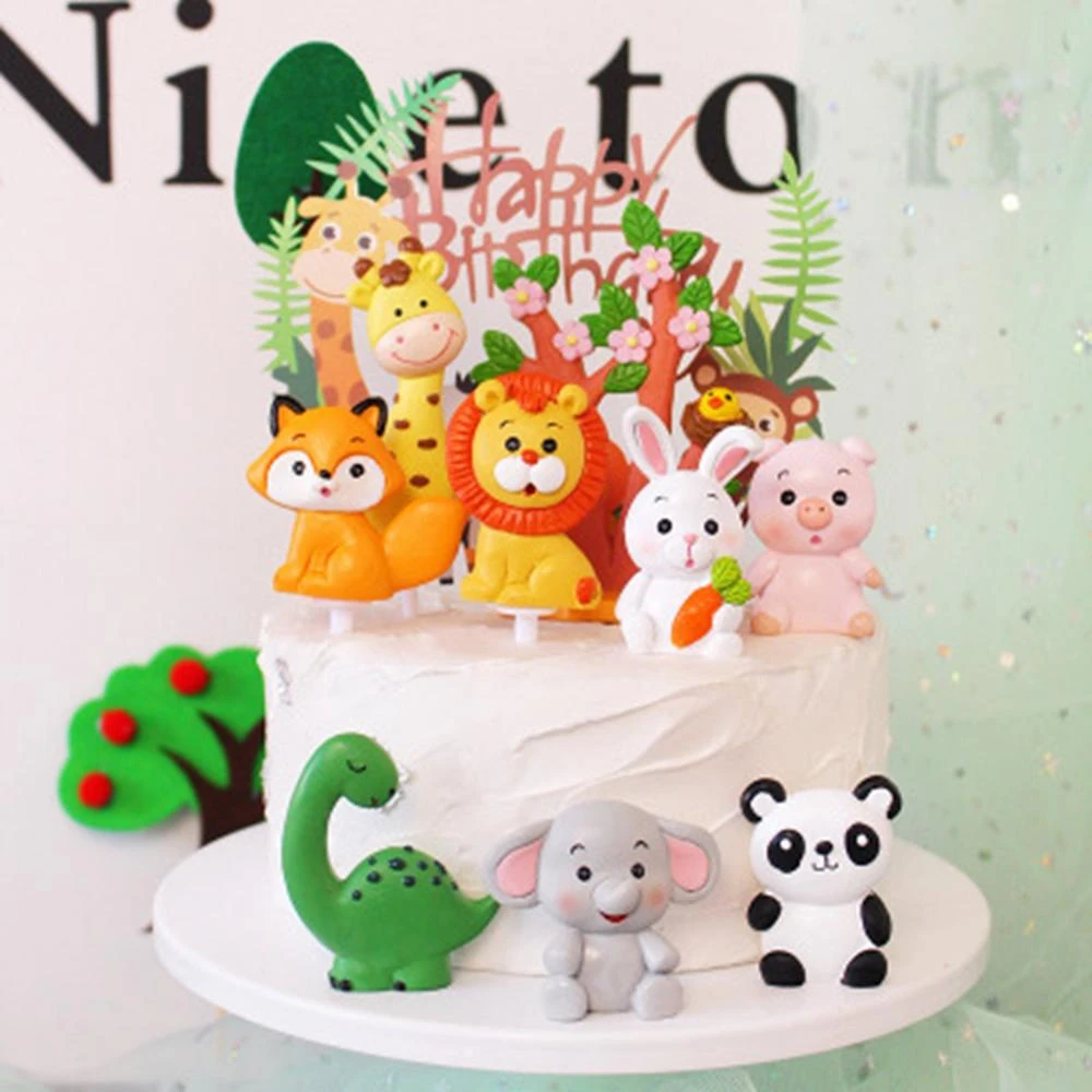 Woodland Animals Cake Topper Jungle Safari Cake Decor Happy Birthday Party Decor Kids Dinosaur Fox Lion Giraffe Pig Cake Topper