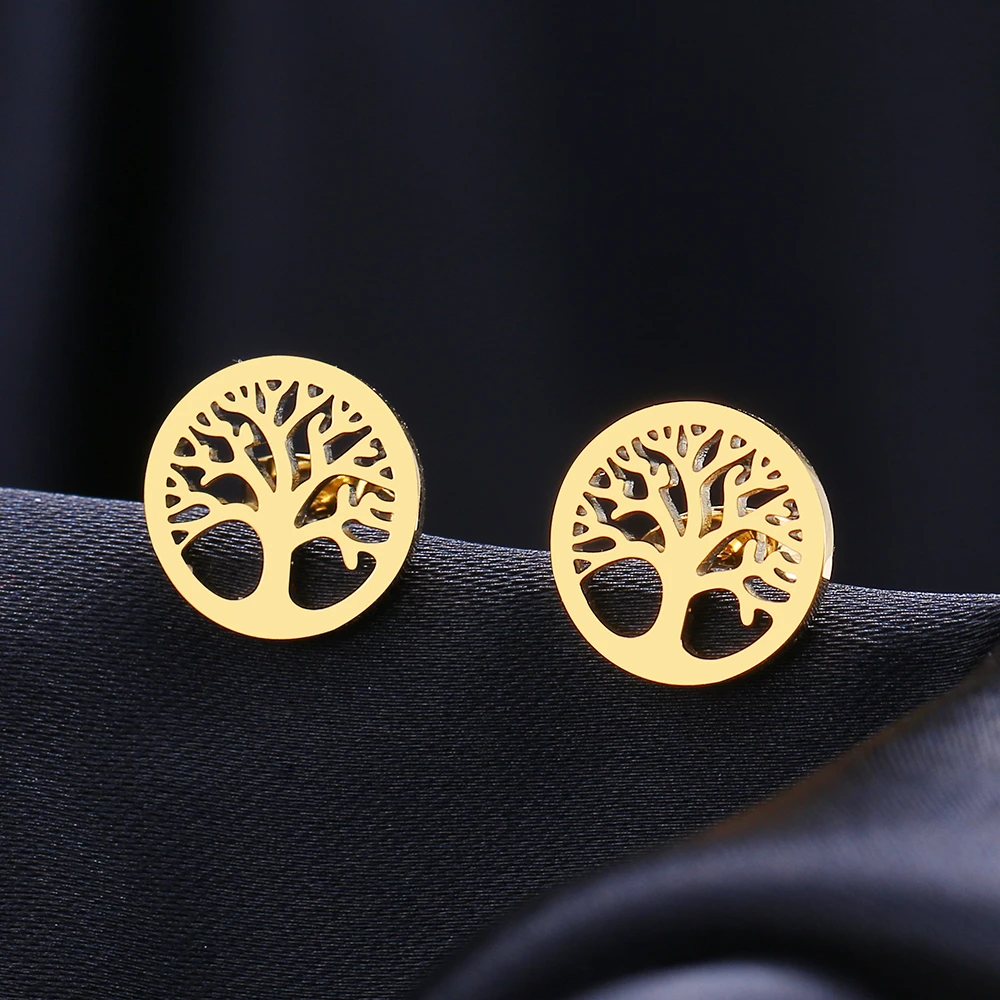 Stainless Steel Earrings Vintage Fortune Tree Fashion Stud Earrings Classic Simple Earrings For Women 2021 Jewelry Wedding Party