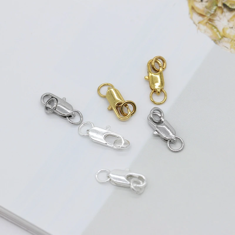 20p Silver Gold plated Copper Jewelry connectors Buckle Lobster Clasps with jump ring Beads Crimp End Necklace Snap Chains