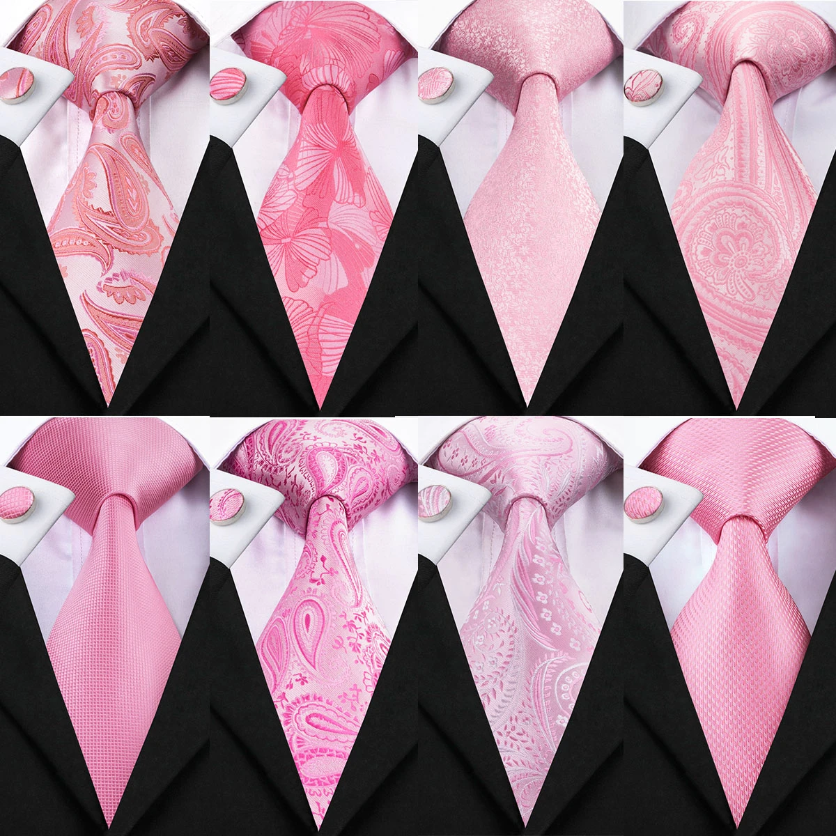 High Quality Men Tie Peach Pink Solid Wedding Tie For Men Dropshipping DiBanGu New Design Hanky Cufflinks Tie Set