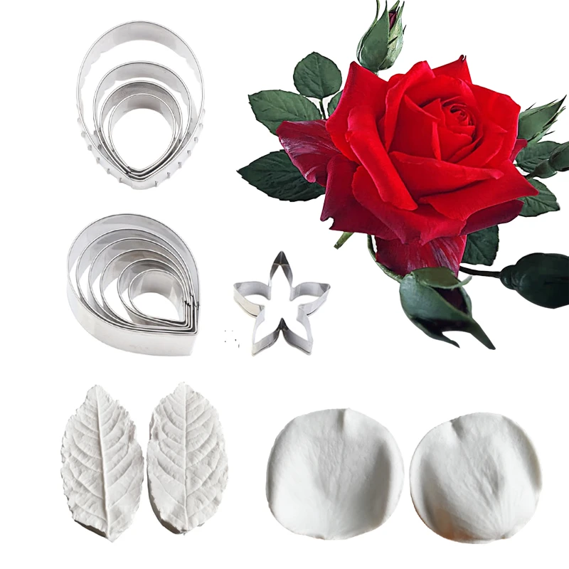 5 Styles Rose&Leaf Veiner Silicone Mold Flower Cake Decorating Tools Chocolate Gumpaste Mold Chocolate,Sugarcraft Cutters CS409