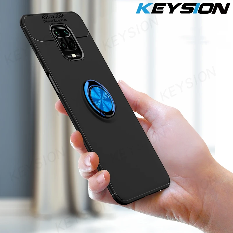 KEYSION Metal Ring Case For Redmi Note 9s 9 Pro 9A 9C 8 8T 7A K20 Shockproof Phone Cover for Xiaomi Mi Note 10 lite Poco F2 Pro