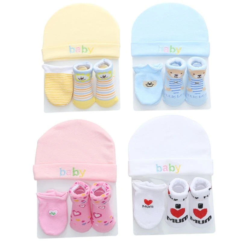 Autumn Winter Baby Hat and Mittens Girl Boy Cap Socks Comfy Infant Hat & Gloves Cotton Toddler Newborn Baby Accessorise For 0-3