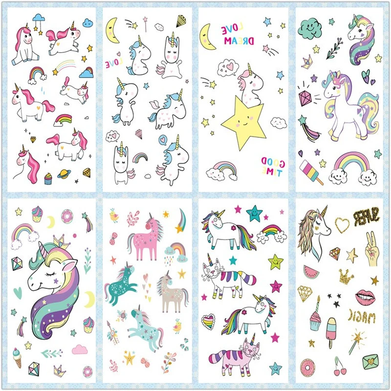 Rocooart Cartoon Unicorn Tattoo For Kid Cute Fake Taty Children Tatouage Temporaire Body Art Waterproof Temporary Tattoo Sticker