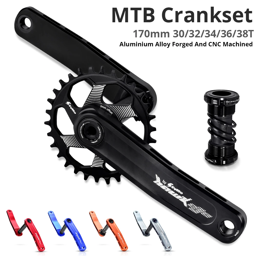 SWTXO Mountain Bike Crankset CNC 170mm Bicycle MTB Crank 30T 32T 34T 36T 38T Chainring Crown Bottom Bracket for Shimano SRAM XX1