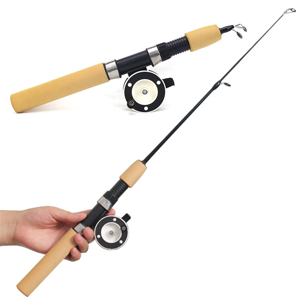 Winter Shrimp Fishing Rods Mini Ice Rod Metal Fishing Reels Elastic Carbon Bait Anti Slip Wood Color Handle Casting Rod pesca