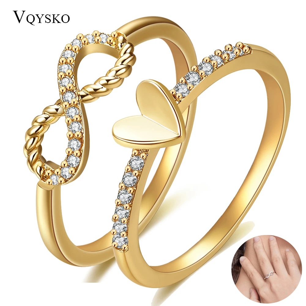 New Fashion Copper Crystal Twist Infinity Heart Wedding Rings For Woman Gold Silver Color Statement Jewelry Party Gift Wholesale