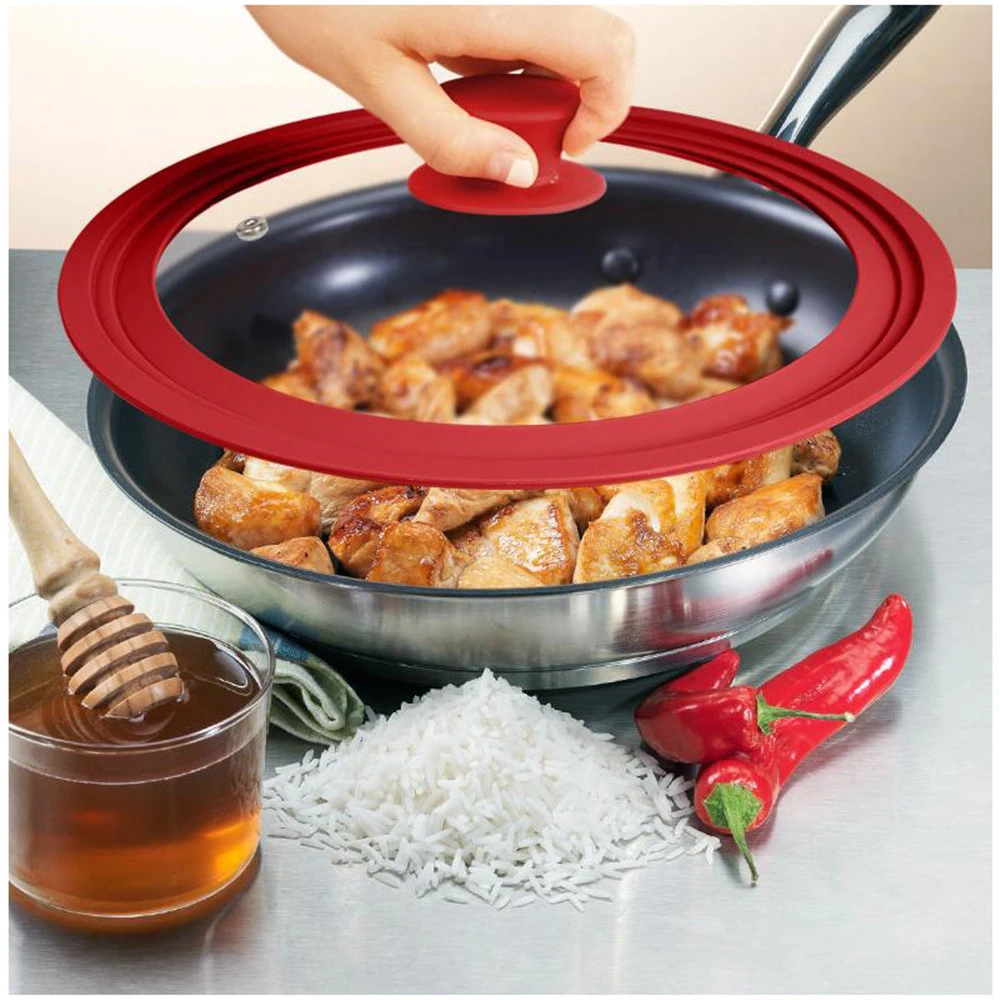 28-30-32cm Frying Pan with Lid Multifunctional Glass Lid Wok Pan Lids Covers Glass Round Pan Lid Silicone Glass Pan Covers