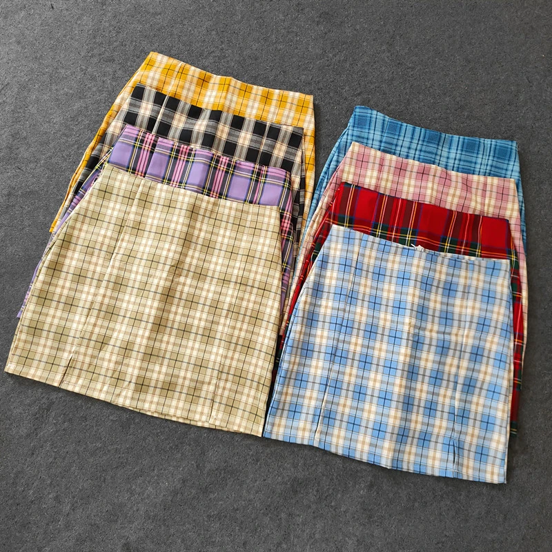 Summer Harajuku Plaid Pencil Skirts Womens High Waist Mini Skirts Lining With Shorts Korean Streetwear Vintage Sexy Skirt