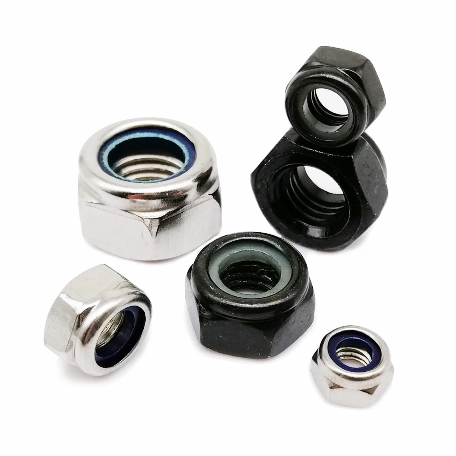 2/5/10/25X M2 M2.5 M3 M3.5 M4 M5 M6 M8 M10-M16 304 Stainless Steel Black Hex Nylon Insert Lock Nut Hexagon Self-locking Locknut