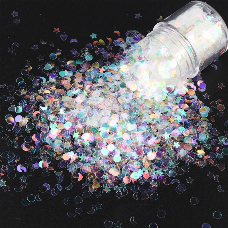 1Jar Mixed Spangles Glitter Star Moon Heart Dots Sequins Laser Shiny Holographic Decor DIY Nail PolishTips Dazzling Paillette