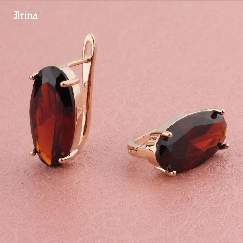 New Fashion 585 Rose Gold Color Cubic Zircon Earrings For Women Girls classic Dangle Earrings Statement Big Oval design Wedding