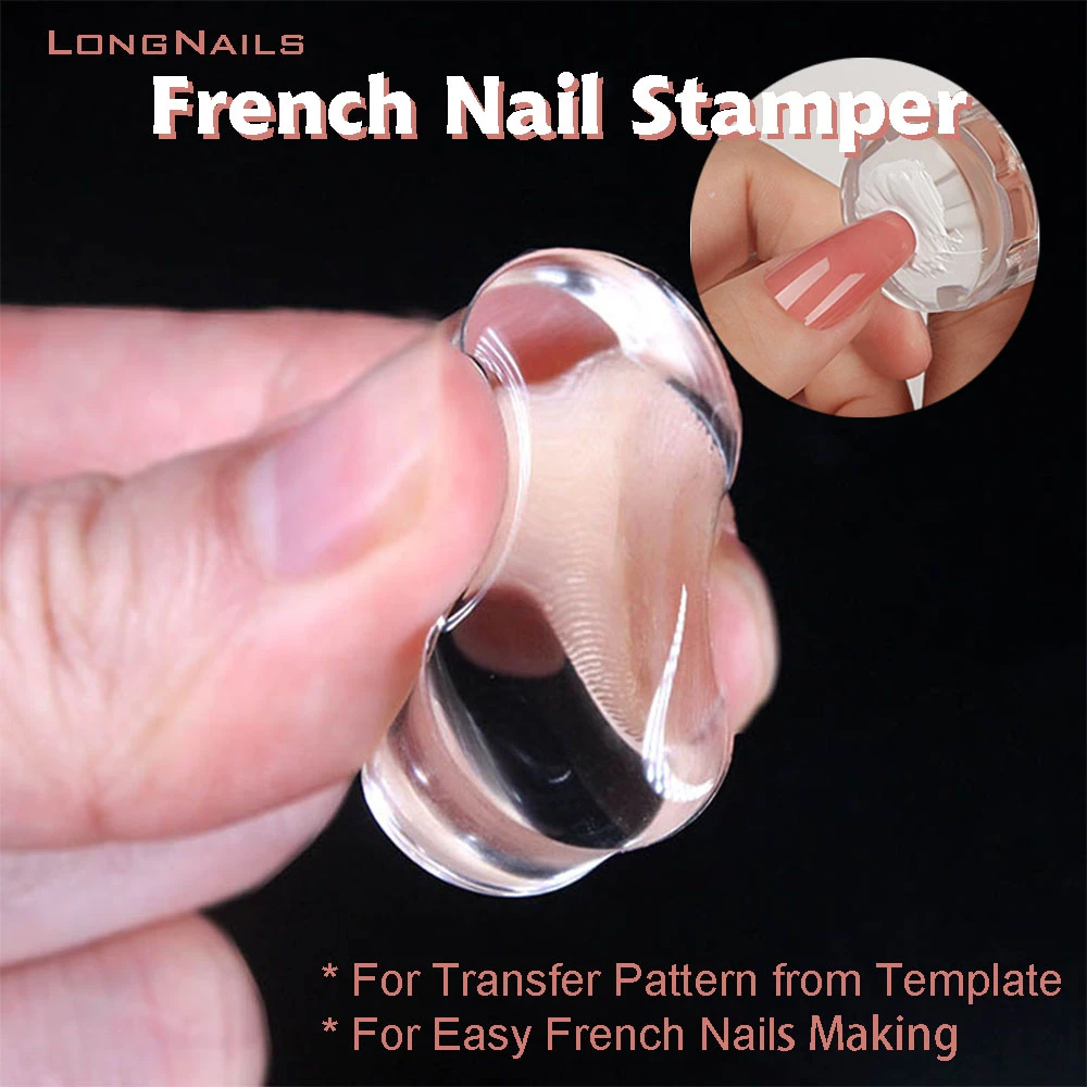 1set Easy-French Nail Stamper Monocle Clear Jelly 3.8*3.8cm Print Silicone Transfer Print Scraper Nail DIY Template Stamping YZ2