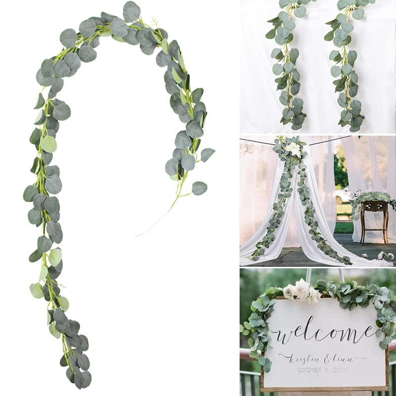 Artificial Green Eucalyptus Willow Leaves Garland Vine Wedding Greenery Home Birthday Party Table Wall Green Leaves Decoration