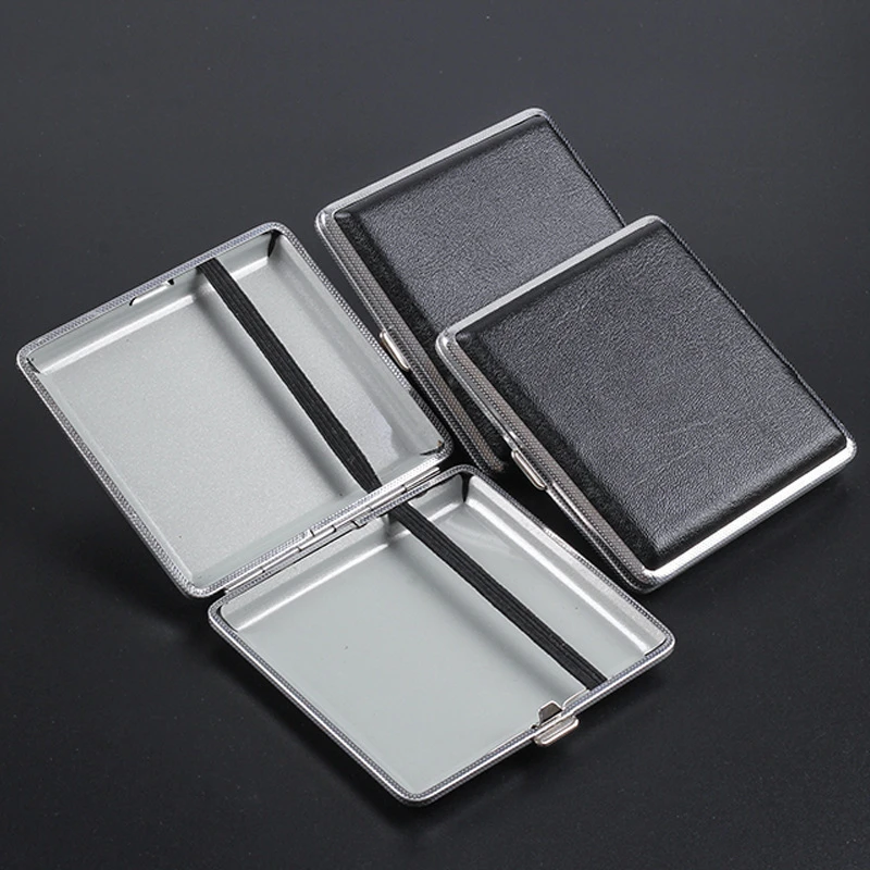 1pc Double-open Leather Cigars Cigarettes Cases for 20 sticks Cigarette Stainless Steel Tobacco Cigarette Boxes Tools