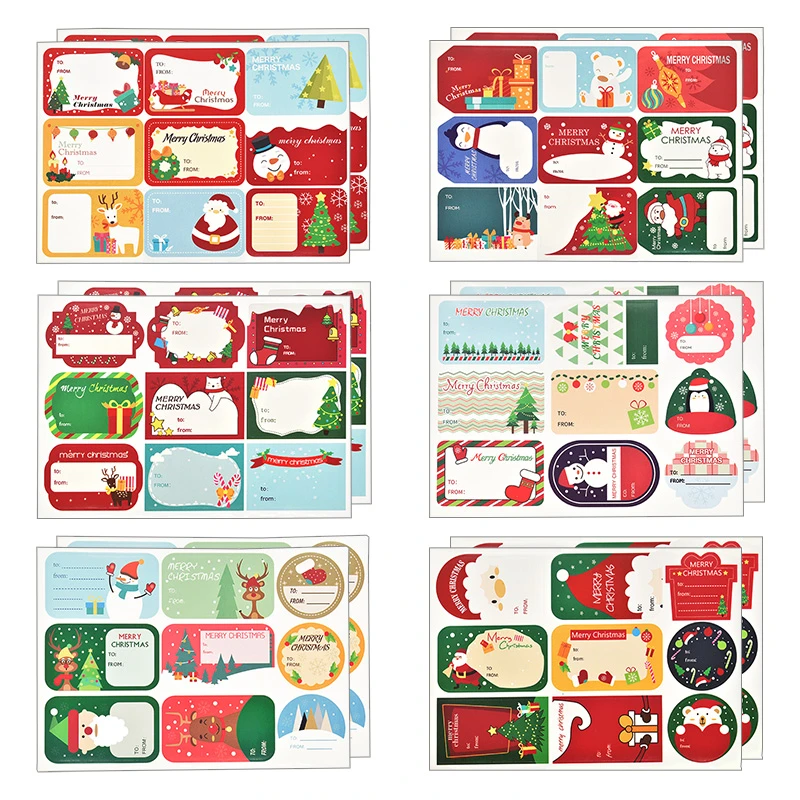 108Pcs/12Sheets Merry Christmas Gift Name Tags Present Seal Label Stickers Christmas Gift Package Decoration DIY XMAS Stickers