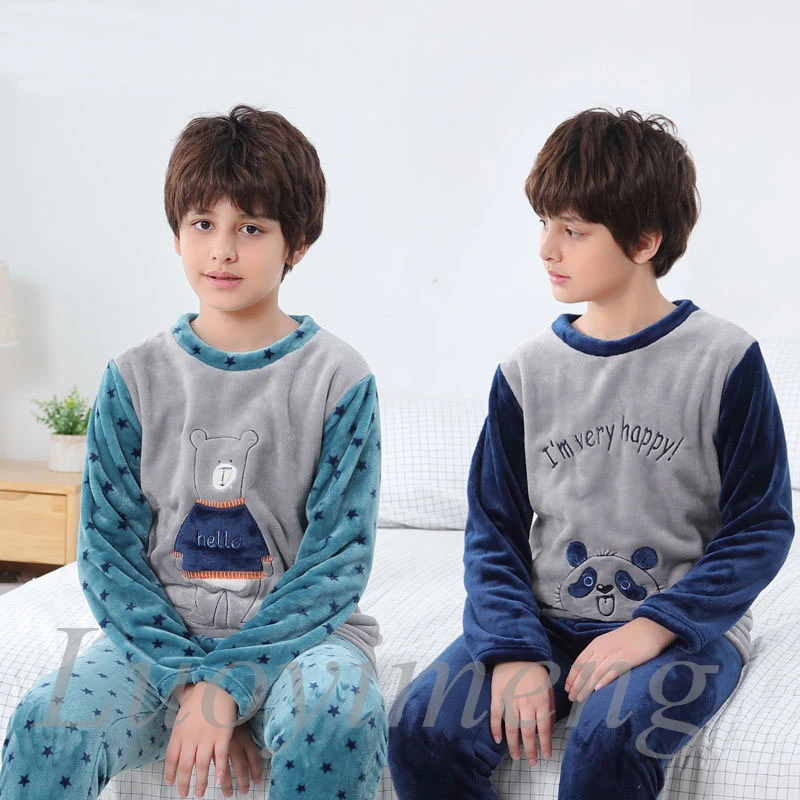 Winter Kids Boys Pajamas Sets Warm Pyjamas Teen Girls Sleepwear Flannel Fleece Teenage Clothes Children Home Clothes Nightwear