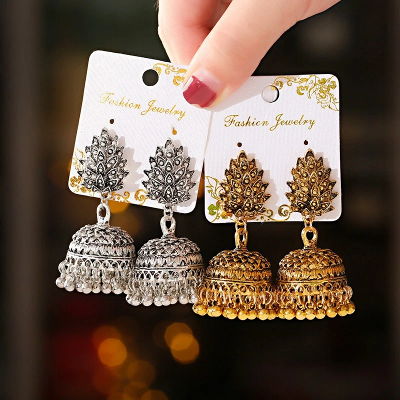 Boho Afghan Ethnic Drop Earrings For Women Pendient Gold Gyspy Silver Color Bell Ladies Indian Earring Jewelry