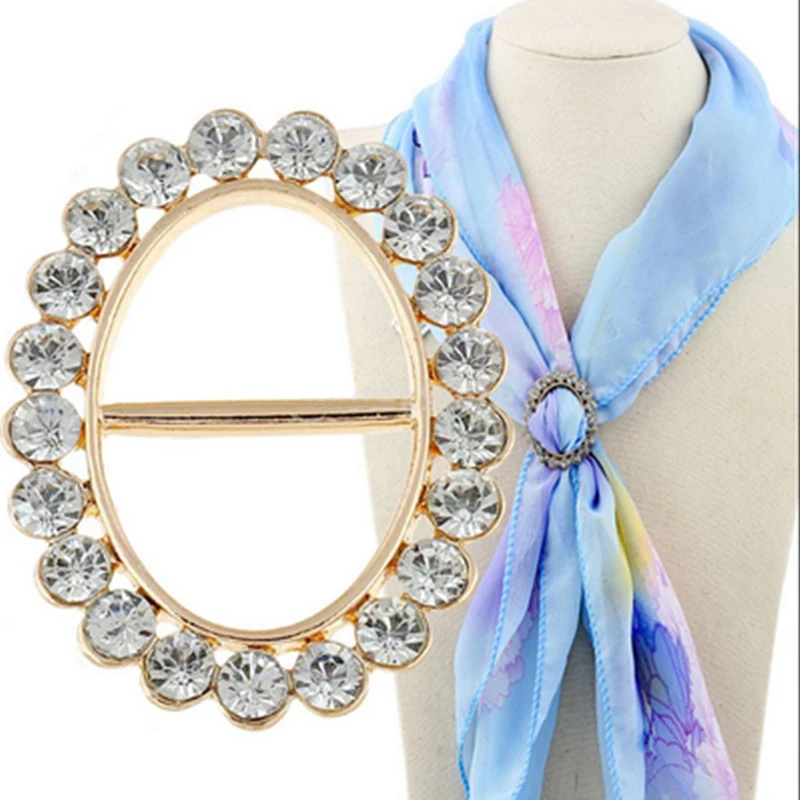 Oval Brooches Simple Crystal Brooches Shawl Ring Clip Scarves Fastener Silk Scarf Buckle Brooch Wedding Jewelry Accessories