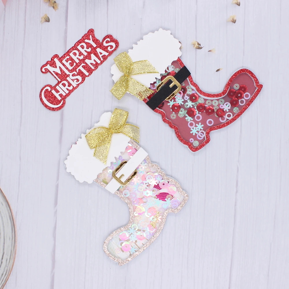 KSCRAFT Christmas Santa's Boots Shaker Metal Cutting Dies Stencils for DIY Scrapbooking Decorative Embossing DIY Paper Cards