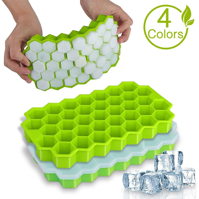 Cavity Ice Cube Tray Honeycomb Ice Cube Mold Food Grade Flexible Silicone Ice Molds for Whiskey Cocktail with Removable Lids