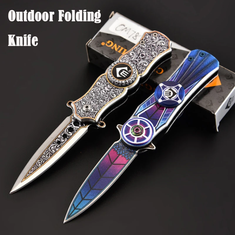 Outdoor Survival Pocket Knife Self Defense Weapons Fingertip Gyro Folding Knife Field Practical Rescue Knife Home Travel Knife