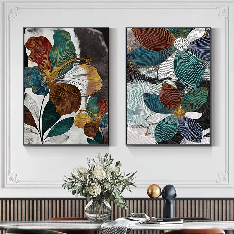 Nordic Modern Abstract Leaf Flower Wall Art Canvas Painting Plant Posters and Prints Wall Decoration Picture for Living Room