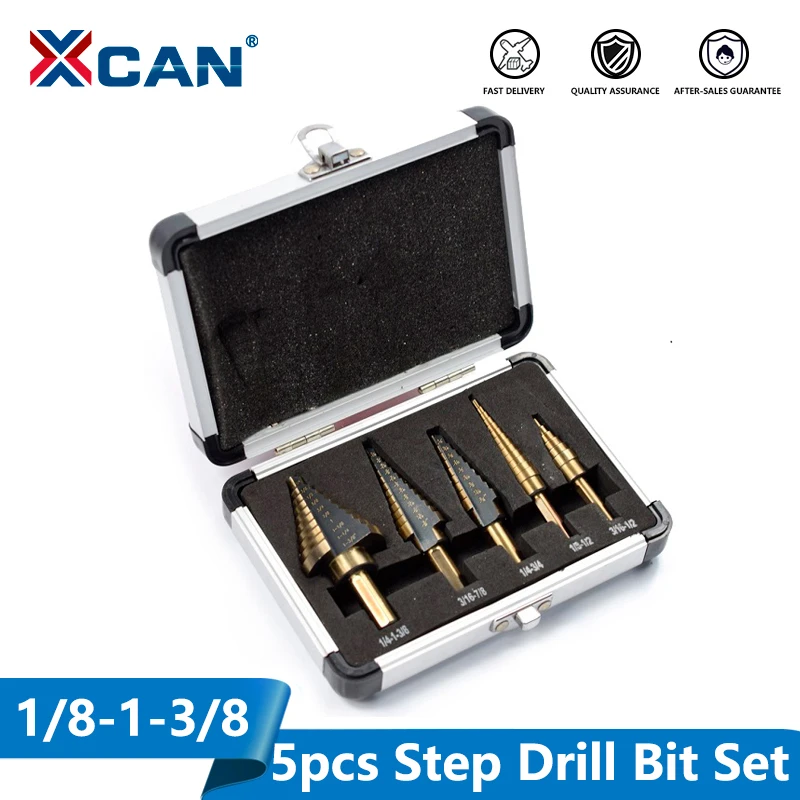 XCAN Metal Drills 5pcs HSS High Speed Steel Step Drill Bit Cobalt Step Drill for Metal Wood Hole Cutter Core Drill Bit