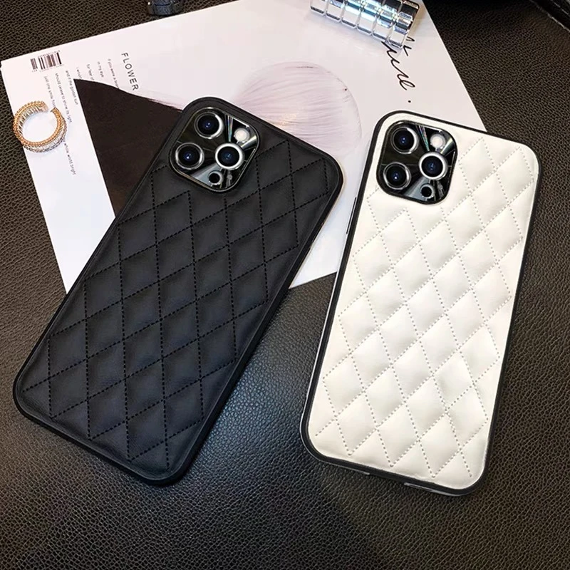 Luxury Bumper protection lattice hard leather Phone Case For apple iPhone 12 Pro Max 7 8 Plus X XS XR 11 SE 2 Metal lens Cover