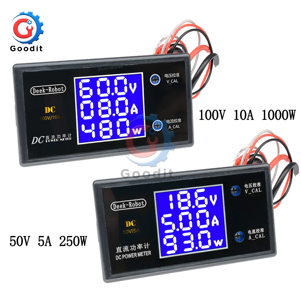 DC 0-100V 5A 10A 250W 1000W LCD Digital Voltmeter Ammeter Wattmeter Voltage Current Power Meter Volt Detector Tester Monitor