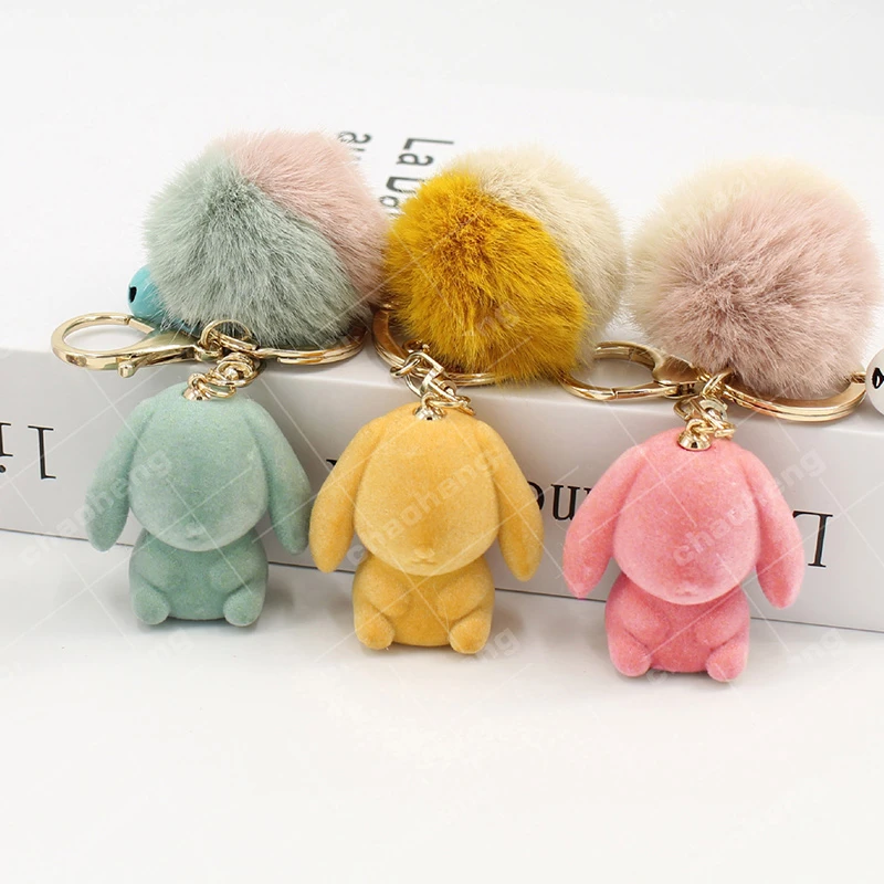Fluffy Pompom Rabbit Fur Ball Keychains Cute Rabbit Bear Key Chain Rings Holder Trendy Jewelry Bag Accessories Gift