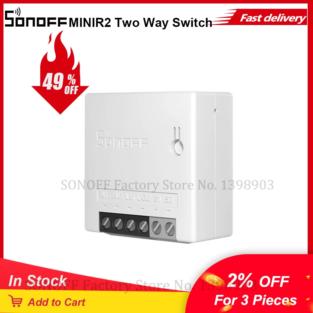 Itead SONOFF MINI R2 DIY Smart Switch Two Way Switch Wifi Switch Module Via e-WeLink APP Remote Control Work Alexa Google Home