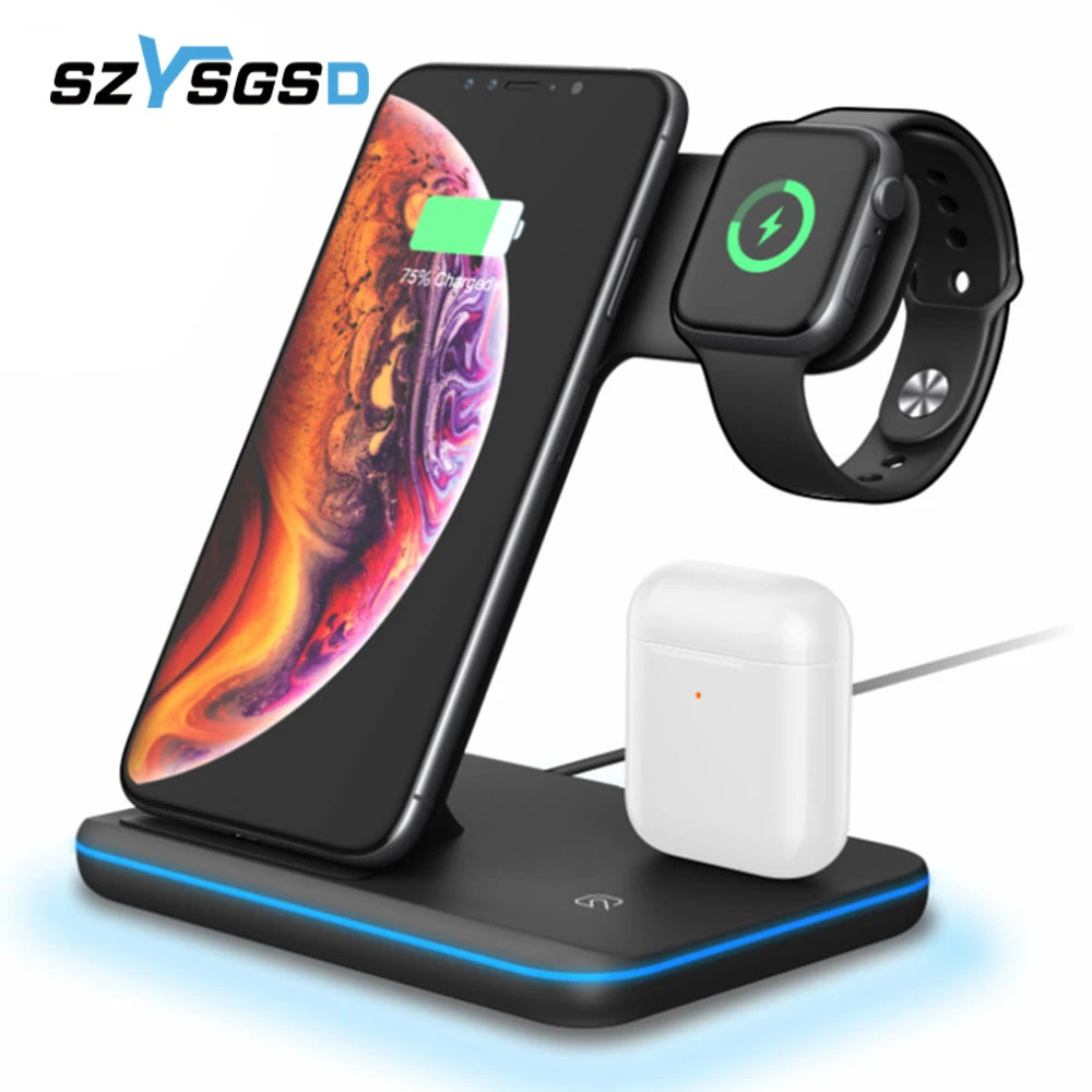 3 in 1 Wireless Charger Stand For iPhone 12Pro 12 11 XR XS X Fast Charging Station For Apple Watch SE 6 5 4 3 2 For AirPods Pro