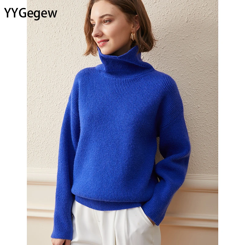 YYGegew  Wool Women's Sweater Autumn Winter Warm Turtlenecks Casual Loose Oversized Lady Sweaters Knitted Pullover Top Pull Femm