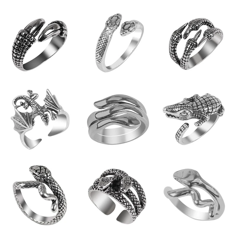 2020 Newest Men's Ring Animal Snake Lizard Dragon Shape Opening Adjustable Fashion Men And Women Jewelry Gift Direct Sales