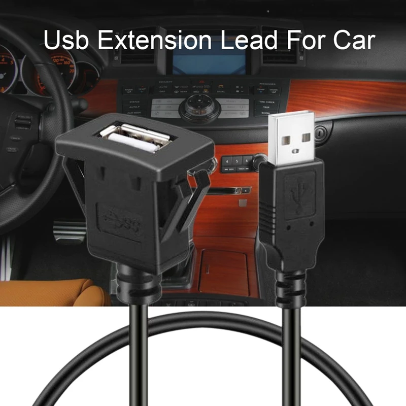 Car Dash board Flush Mount USB Male to Female Socket Extension Panel Cable 1M