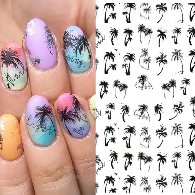 1pcs Black Coconut Tree 3D Nail Sticker Summer Ocean Palm Series Transfer Sticker nail decal DIY Nail Decoration 2020 newest