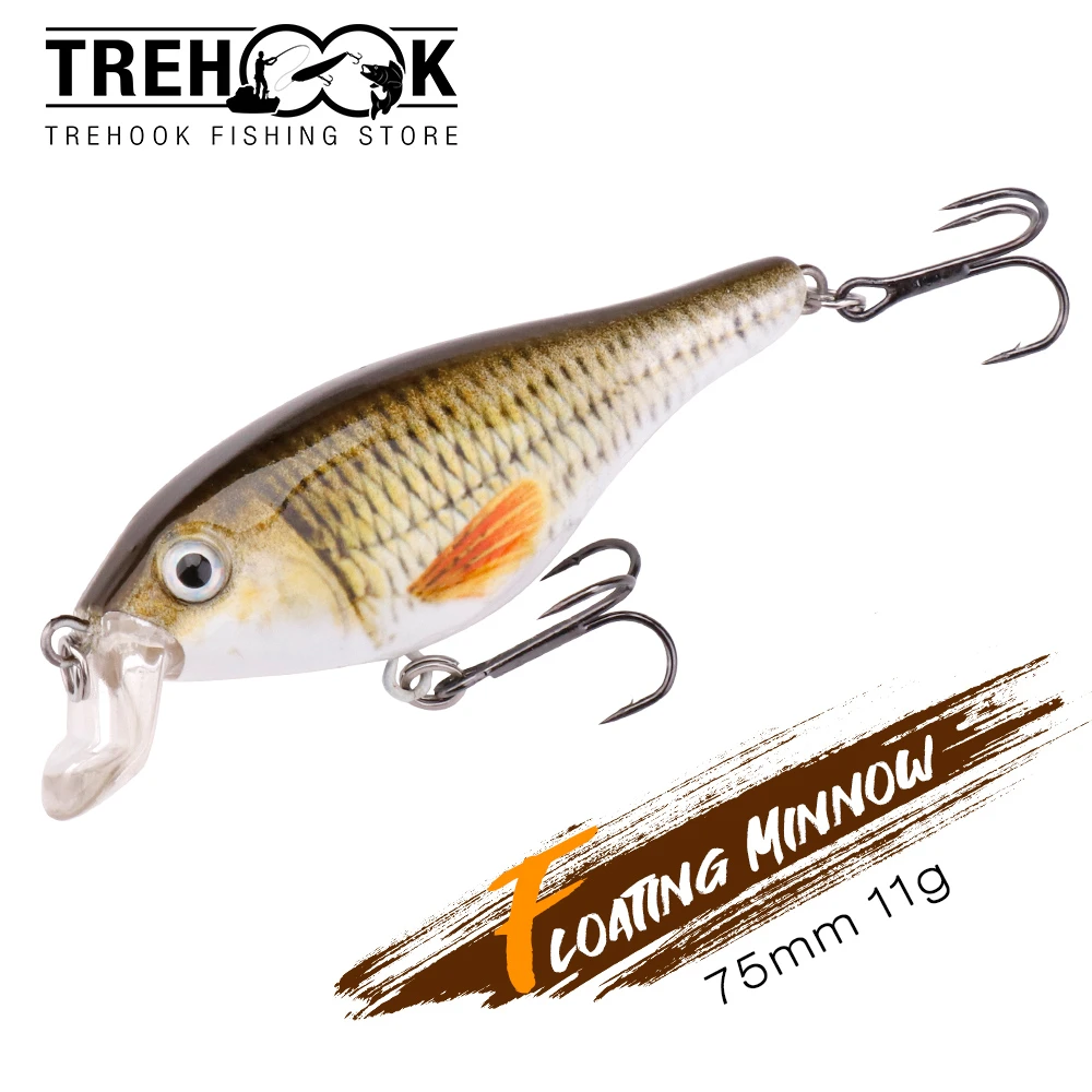 TREHOOK 7.5cm 11g Wounded Minnow Wobblers Fishing Lure Hard Bait Crankbait Peche Bass Artificial Baits Pike Carp Lures Swimbait