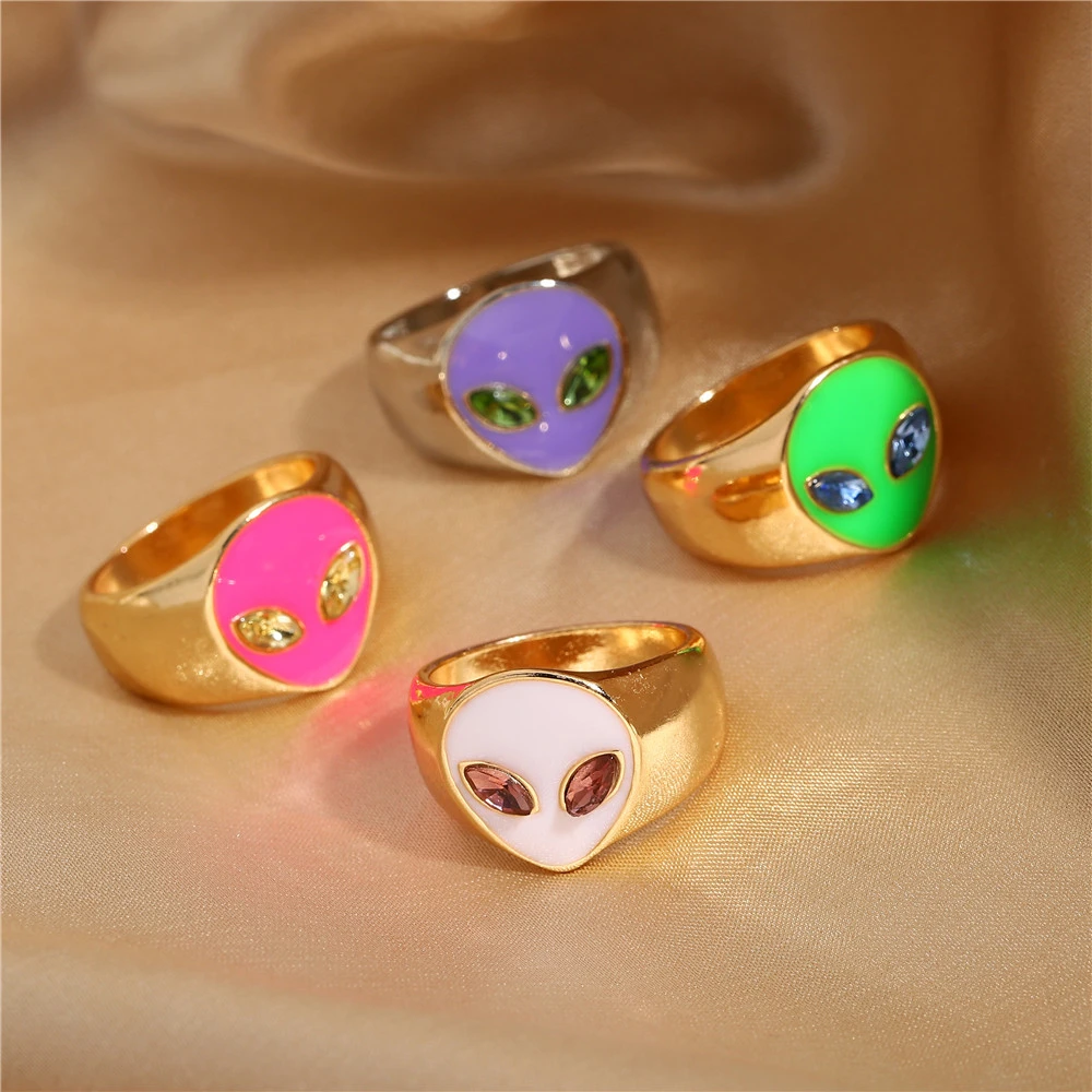 Alien ring cute rings for women female punk style jewelry hip hop jewellry