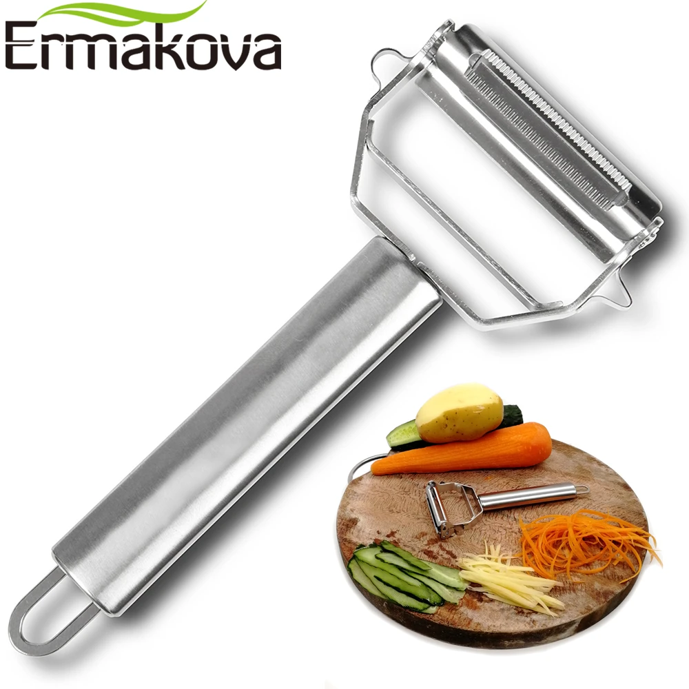 ERMAKOVA Dual Fruit Vegetable Peeler&Julienne Peeler Cutter Sharp Stainless Steel Potato Carrot Grater Planing Kitchen Tools