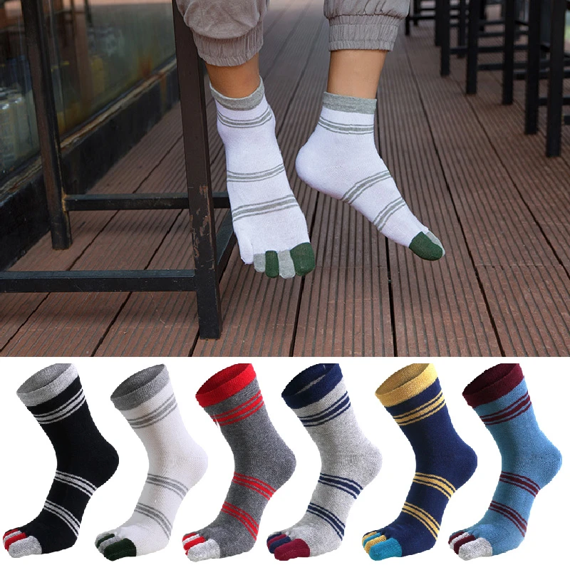 Hot Sale Five-finger Socks Men Cotton Striped Crew Finger Toe Sock Funny Patchwork Deodorant Foot Sock Fashion Comfortable Socks