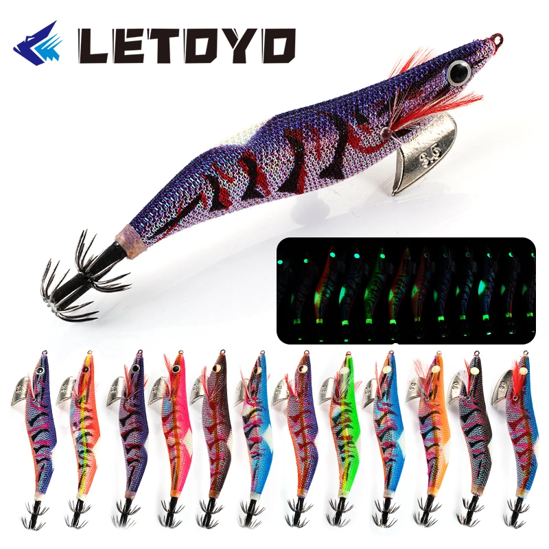 LETOYO 3.0# 3.5# Quality Wood Shrimp Artificial Squid Hook Fishing Lure Cuttlefish Octopus Baits Wobblers For Sea Fishing Tackle